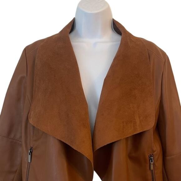 Bagatelle Women's Brown Faux Leather Waterfall Drape Jacket Size L - Picture 3 of 4